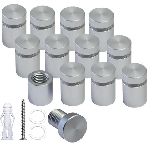 12x12mm 12PCS Aluminium Solide Panneau Entretoise Vis pour Acrylique Publicité Vis Fixation Murale Entretoises Supports Panneaux d’affichage en verre (Chrome satiné anodisé) (1/5)
