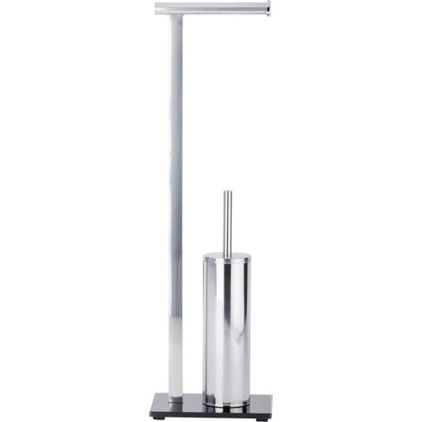 WENKO Stand WC-Garnitur Lava, Aus rostfreiem Edelstahl, Silber glänzend, Edelstahl rostfrei glänzend, Gehärtetes Glas schwarz (1/5)