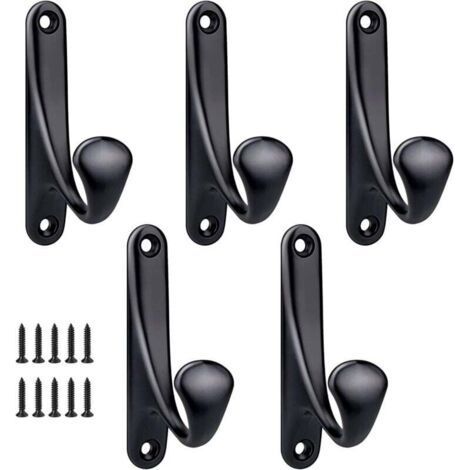 Ganci appendiabiti da parete avvitabili, 5 pezzi, minimalisti, resistenti, in lega di zinco, per porta, ingresso, camera da letto, bagno, ganci multiuso, viti included - Nero (1/4)