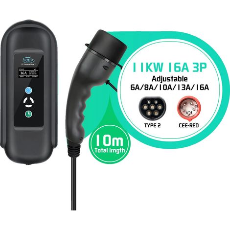 Cargador para vehículos eléctricos, diseño portátil, opciones de corriente ajustables, tipo 2 (1/5)