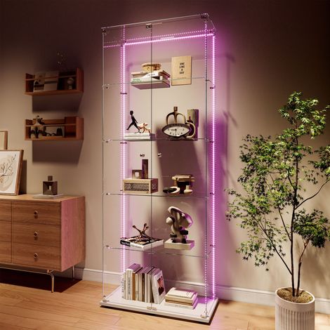 Vitrine en Verre avec LED - Transparent Sur pied Vitrine trempé moderne avec 5 Couches avec 2 Portes - Vitrines de collection - Noir (1/4)