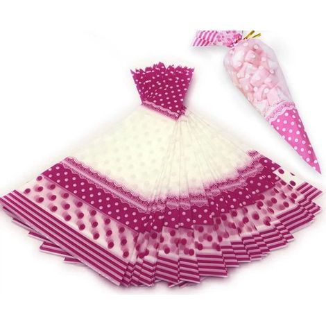 Lot de 15 sachets coniques oblongs - 17 x 33 cm - Violets - Sacs à bonbons et biscuits - Pour anniversaire et fête - Emballage (1/4)