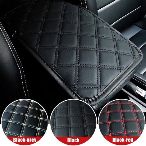 Coussin de console centrale pour voiture, protège-accoudoir tapis noir avec liseré, garniture intérieure, housse de protection en similicuir, accessoire auto universel, matelassé (1/5)