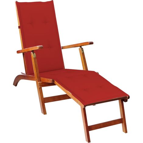 Tumbona tumbona cama de jardín mobiliario de terraza 167 cm con reposapiés y cojín madera maciza de acacia 020012578 (1/5)