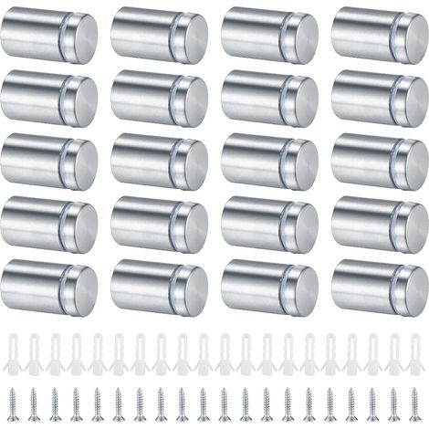 Lot de 20 entretoises murales en acier inoxydable - Vis publicitaires en verre - Support pour verre, miroir, ongles (20) (1/5)