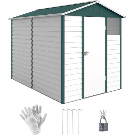 9x 6FT Metal Outdoor Garden Shed, Galvanised Tool Storage Shed w/ Sloped Roof, Lockable Door for Patio Lawn, Green