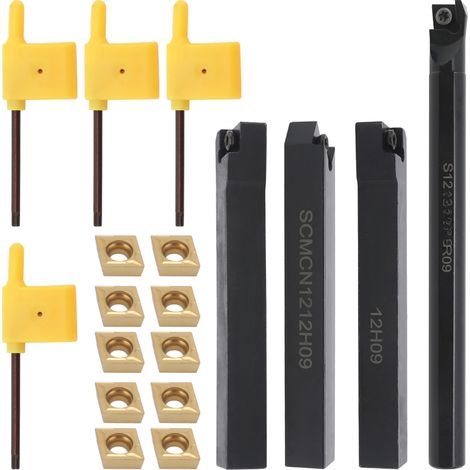 Barra de mandrinar para torno de metal, herramienta de torneado indexable, juego de 4 portaherramientas con 10 plaquitas de carburo y 4 chavetas para torneado, ranurado, mandrinado, roscado y corte.