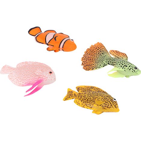 Lot de 4 poissons artificiels lumineux en silicone pour aquarium, accessoires de décoration pour aquarium. (1/5)