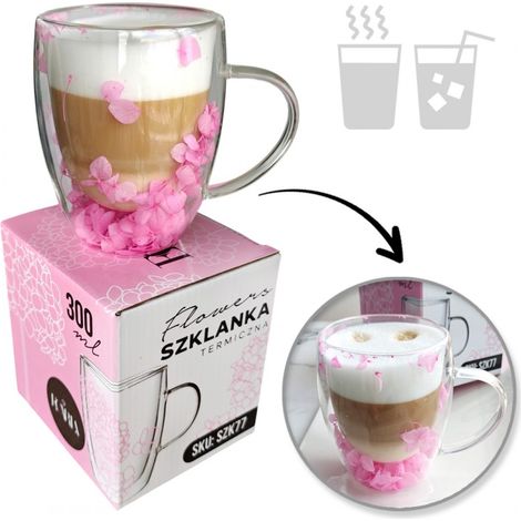 Vaso térmico ECARLA con doble fondo y una hortensia en su interior. Rosa. SZK77. 300 ml. (1/5)