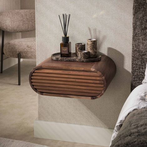 Chevet mural 1 tiroir 44,5x30x18 cm en acacia massif brun - MADER (1/5)