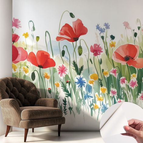 Selbstklebend Tapete modern - Wanddeko für Küche - Klebefolie Wand - luxus Look Sommerwiese 250x250 cm (1/5)