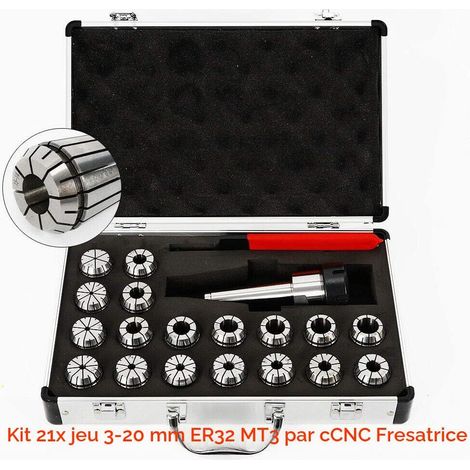 MT3 ER32 Jeu de 21 pinces de serrage de précision pour fraiseuse 3-20 mm, 33227.5cm (1/5)