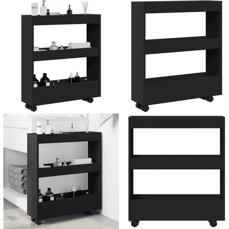 vidaXL Chariot de rangement étroit 3 niveaux noir bois d'ingénierie (1/5)
