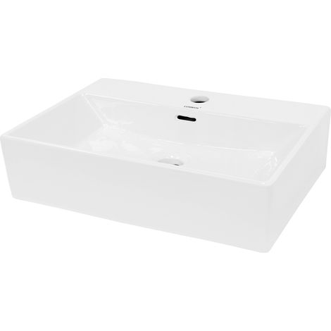 ECD Germany Lavabo da Appoggio in Ceramica Bianco Lucido Rettangolare 515 x 360 x 130 mm Design Moderno Lusso Lavello Lavandino Lavamano Bacinella per Ospiti Sanitari Rubinetteria per Bagno Casa Bidet