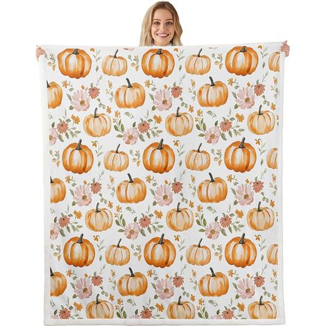 Couverture Enfant Citrouille, Plaid Canape 75x100cm Adulte Automne Action de Grâce Récolte, Couverture Polaire Rustique À La Ferme, Jetés de Lit Fleurs Fleurissent (1/5)