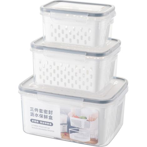 Boîte De Rangement Pour Légumes Et Fruits - Avec Couvercle Étanche Et Passoire Amovible - 3 Tailles 850 ml 1750 ml 3300 ml - Lot De 3 (1/5)