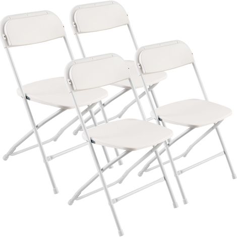 VEVOR Set di 4 Sedie Pieghevoli in Plastica con Struttura in Metallo Resistente, Sedie da Tavolo Portatili per Interni ed Esterni, Sgabello in Metallo Pieghevole per Casa, Cortile, Feste, Bianco
