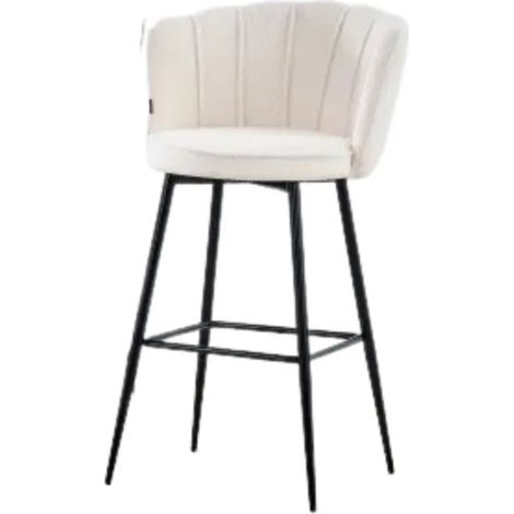 Lot de 2 tabourets de bar NYMPHEA métal noir velours beige