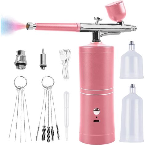 Kit Aérographe Sans Fil, Pistolet Aérographe Portable, Kit Aérographe Rechargeable, Aérographe Sans Fil Avec Compresseur, Pour Décoration D'ongles, Décoration De Gâteau, Maquillage (1/5)