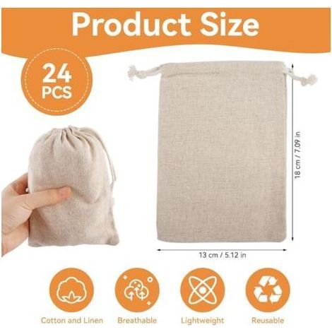 Lot de 24 Sac Tissu Cordon, 13 x 18 cm Pochon Tissu avec Cordon de Serrage,Sac Cadeau à Cordon Reutilisable,Pochon Coton a Personnaliser pour Anniversaire, Mariage, Fête d'enfant, Baptême (1/4)