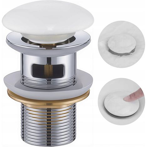 Tapón de lavabo de cerámica con rebosadero, blanco (1/5)