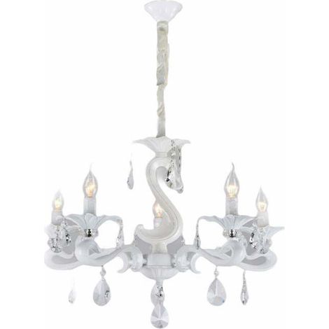Lampadario da soffitto a 5 bracci con pendenti in acrilico lampada sospesa retrò classico attacco e14 Bianco (1/2)