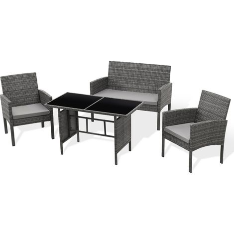 Svita – Ensemble de meubles de jardin en rotin – 1 table 110x56x66cm avec plateau en verre – 2 fauteuils et canapé 2 places – Résistant aux intempéries (1/5)