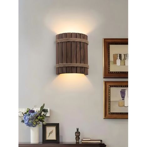 JCPYIUL Wandleuchte aus Holz WandleuchtenStumpf Design Wandlampe Vintage Industrie Up DownFlur Wandbeleuchtung Holz Wandlampen FurSchlafzimmer Eingang Treppenhaus(Ohne Glühbirne) (1/5)