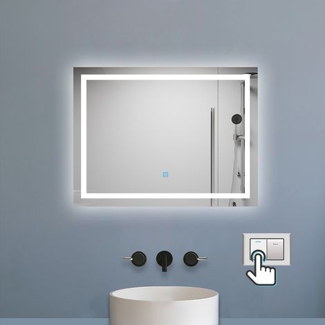 Aica Miroir de salle de bain 100x60cm Tri-color anti-buée LED avec mémoire et lumière gradation