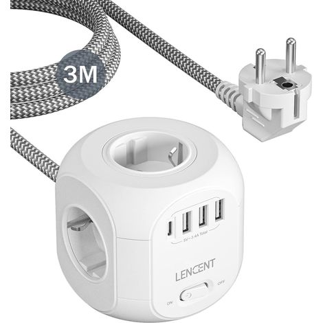 Multiprise avec Interrupteur Cube Secteur 4 Prises, 3 USB (1/5)