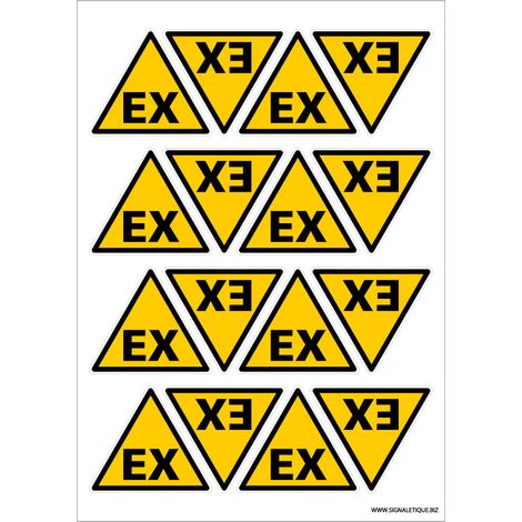Autocollants Danger EX Zone ATEX (C0004TPL). Planche d'Autocollants EX 36 stickers de 5 cm ou 16 stickers de 7 cm - Planche de 16 adhésifs - 70x70 mm (1/5)