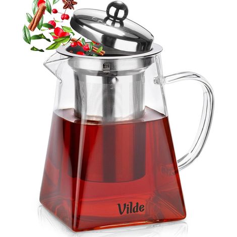 Teiera in vetro con infusore, resistente al calore, 730 ml
