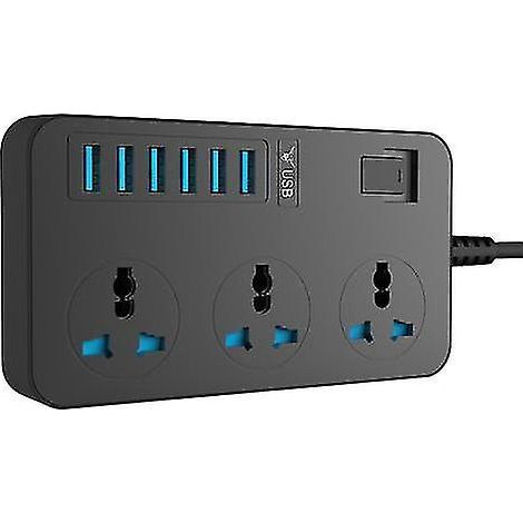 Intelligente Steckdosenleiste mit USB-Adapter, Überspannungsschutz, 3 Universalsteckdosen, 2 m Verlängerungskabel (EU/US/UK/AU)