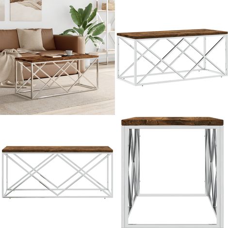 Table basse acier inoxydable et bois massif de récupération - Table Basse - Table D'appoint - Meubles Design - Mobilier Industriel - Table En Métal - Home & Living (1/5)