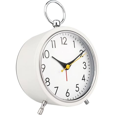 Réveil Rétro Snooze, Horloge de Table Portable de 4 Pouces avec Veilleuse, Horloge Métallique Silencieuse Sans Tic-Tac, Horloge Simple à Piles pour Décoration Salon Chambre Bureau (Blanc) (1/5)