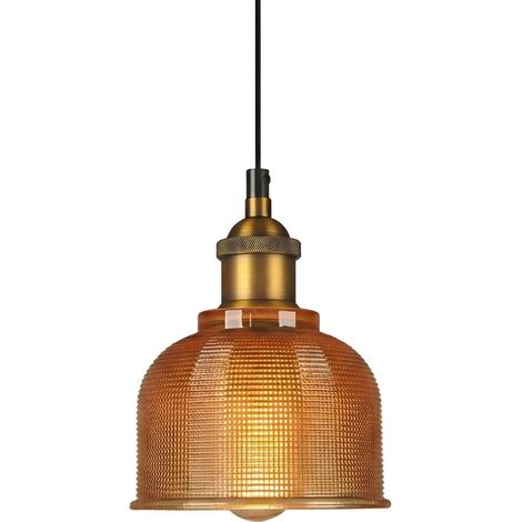 Rond Suspension en Verre Industrielle Vintage, Douille E27 en Laiton, Lampe Suspendue Hauteur Réglable, Lustre pour Cuisine, Salle à manger et Café (Ambre, 15cm) (1/5)