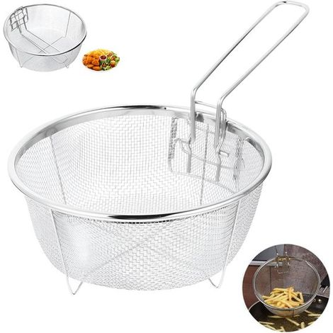 Cesta para freír，Cesta pequeña para freír，Cesta plegable para freír，Cesta redonda para freír，Cesta para freidora，Acero inoxidable (1/5)