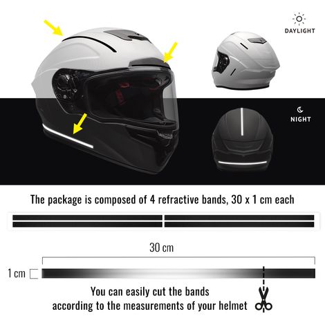 Strisce Adesive 3D Rifrangenti per Casco Moto, Nero, 1 x 30 cm - Confezione: 4 PEZZI
