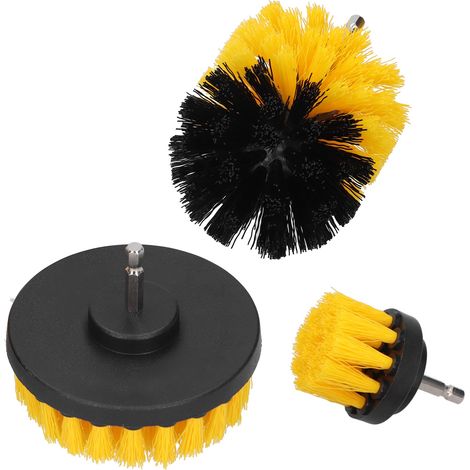 Lot de brosses perceuse nylon récurer sol carrelage outil nettoyage jaune (1/5)