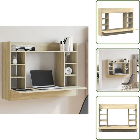 The Living Store Bureau mural chêne sonoma 105x48x75 cm bois d'ingénierie - Rangement mur (1/5)