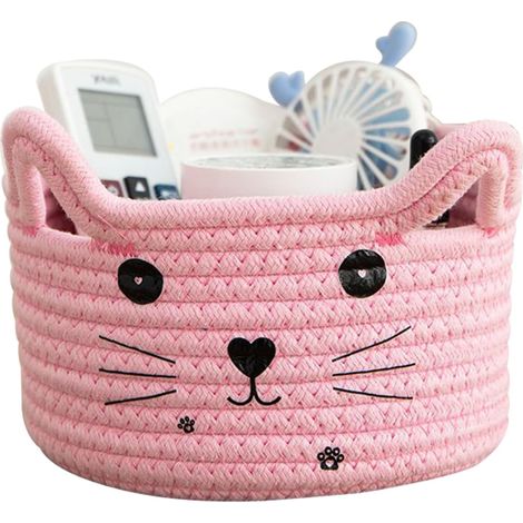 Cesta tejida de algodón rosa  para juguetes, cosméticos o almacenamiento para niños y mascotas.