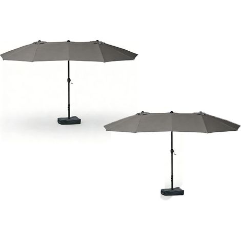 2er-Set  sonnenschirm Gartenschirm Doppelsonnenschirm mit Schirmständer Handkurbel Dunkelgrau Oval 460 x 270 x 240 cm