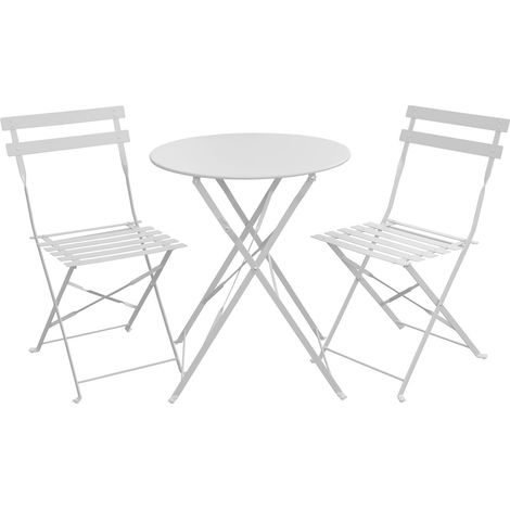 SVITA BERLIN Balkonmöbel Bistroset Stuhl Tisch Garten Bistro Cafe Metall Klappmöbel Weiß (1/4)