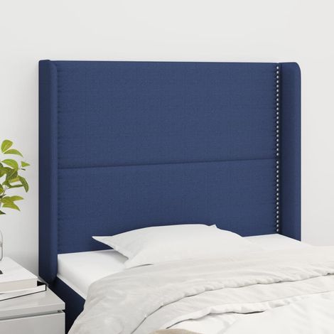 Tête de lit avec oreilles Style Classique Armoire de lit - Bleu 103x16x118/128 cm Tissu BV248535 - BonneVie (1/5)