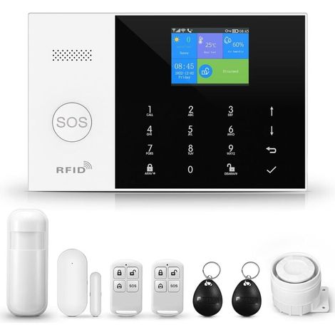 Alarme maison, Écran Tactile Complet Alarme Maison sans Fil WiFi, Système Alarme Maison 2G, Alarme Maison avec 120db Sirène, 8 Pièces: Détecteur de Mouvement, Télécommandes, Capteurs de Fenêtre et de (1/4)