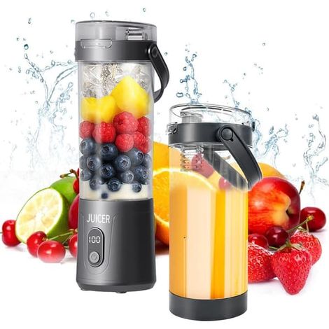 Blender personnel portable - 600 ml, rechargeable par USB, pour smoothies et milkshakes, avec 12 lames Mini extracteur de jus, petit et multifonctionnel (1/5)