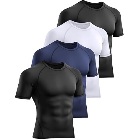 T-shirt De Compression - Manches Courtes - Tissu Anti-transpiration - Protection Uv - Pour Sport Et Activité Physique - Lot De 4 (1/3)