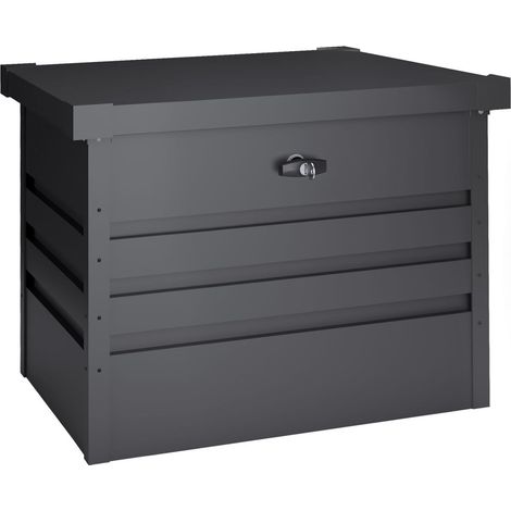 Hoggar – Coffre de jardin en métal 277 L – Dimensions 72x61x63cm – Serrure de sécurité – Ouverture facile par vérins à gaz – Garantie 10 ans