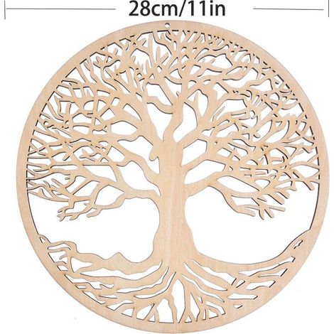pendentif arbre de vie en bois, fleur, décoration murale à suspendre, sculpture en bois, pendentif de chambre à coucher, artisanat, silhouette murale 3D, ornement en bois, cercle creux en bois (1/3)