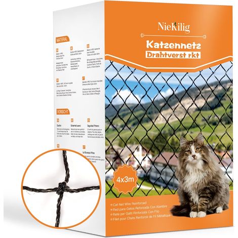 Filet de Protection Renforce Chat, 4x3m Protection Fenetre Chat sans Percer, Barrière Chat Balcon pour Balcons, Terrasses, Fenêtres, Lucarnes et Portes (1/5)